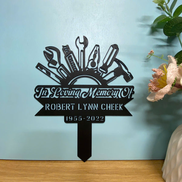 Personalized Handyman Mechanic Engineer Memorial Stake, Custom Mechanic Tools Metal Stake, In Loving Memory Dad Loss Sympathy Sign, Remembrance Stake