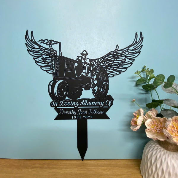 Custom Farmer Wings Memorial Metal Garden Stake, Personalized Farmer Metal Garve Maker, Farmer Memorial Metal Plaque, Farmer Loss Metal Yard Sign
