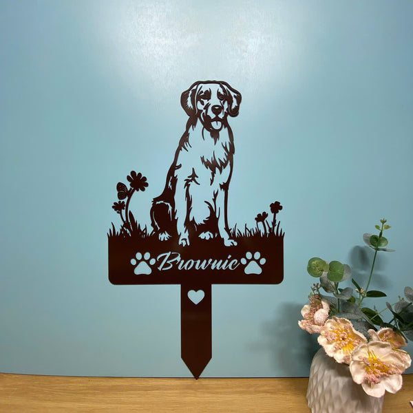 Custom Labrador Retriever Memorial Metal Garden Stake, Dog Loss Metal Grave Marker, Labrador Dog With Flower Metal Stake, Dog Sympathy Metal Yard Sign