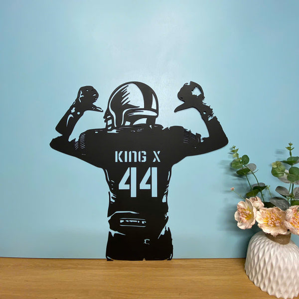 Custom American Football Player Metal Wall Art, Personalized Name & Number Football Player Metal Sign, Football Lover Kids Room Metal Wall Sign Decor