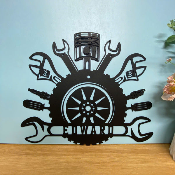 Custom Mechanic Tools Metal Wall Art, Personalized Handyman Papa's Garage Metal Sign, Workshop Man Cave Sign, Handyman Metal Name Sign Garage Decor