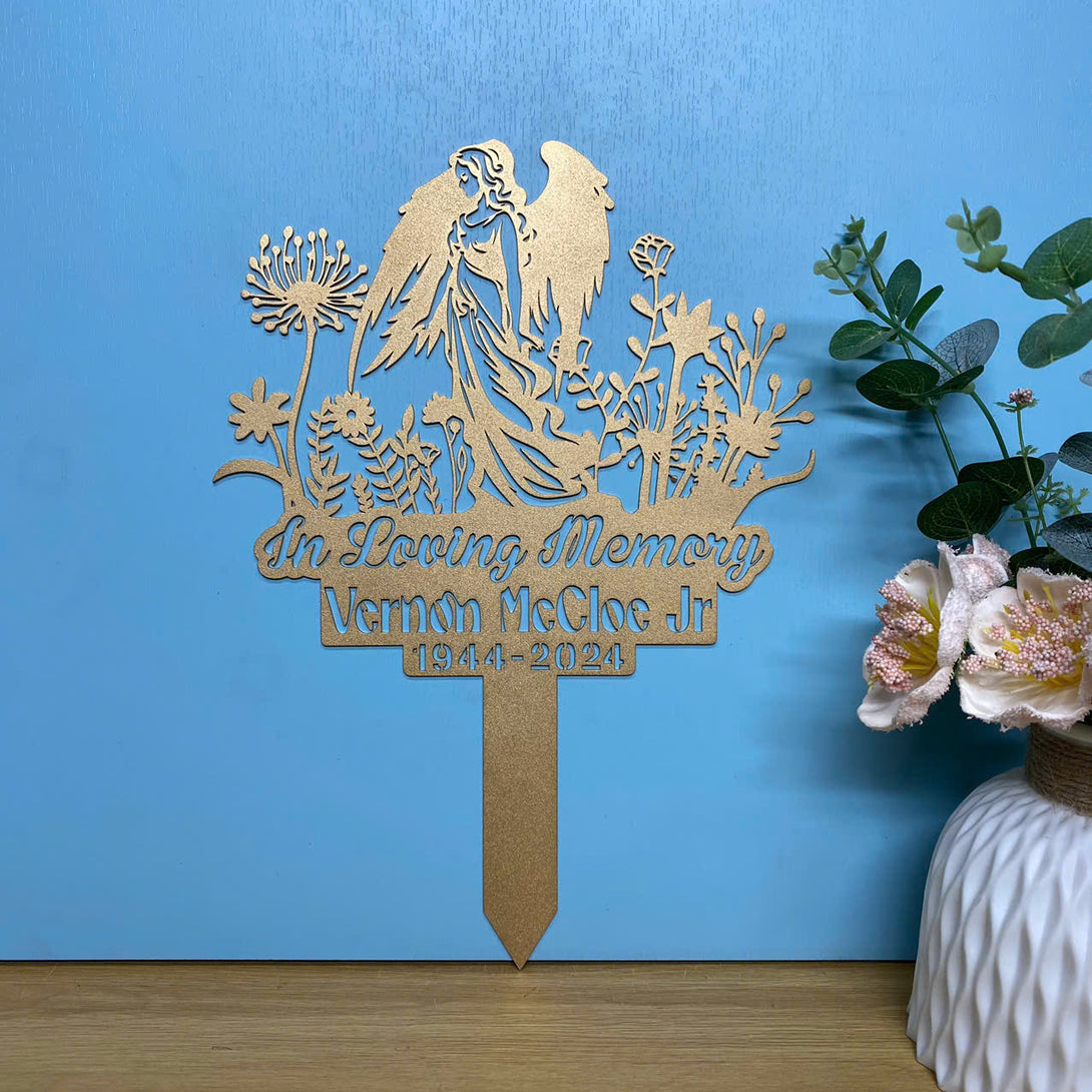 Custom Angel With Wings Memorial Metal Garden Stake, Angel Memorial Metal Garden Sign, Loss Of Loved One Garden Stake, Angel Memorial Plaque Stake