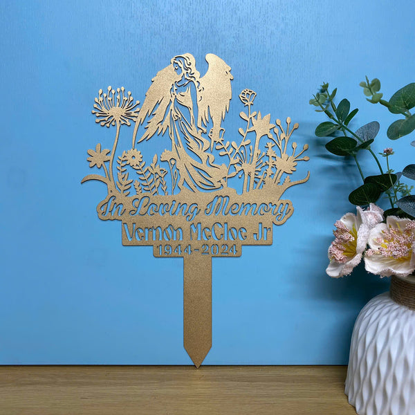 Custom Angel With Wings Memorial Metal Garden Stake, Angel Memorial Metal Garden Sign, Loss Of Loved One Garden Stake, Angel Memorial Plaque Stake