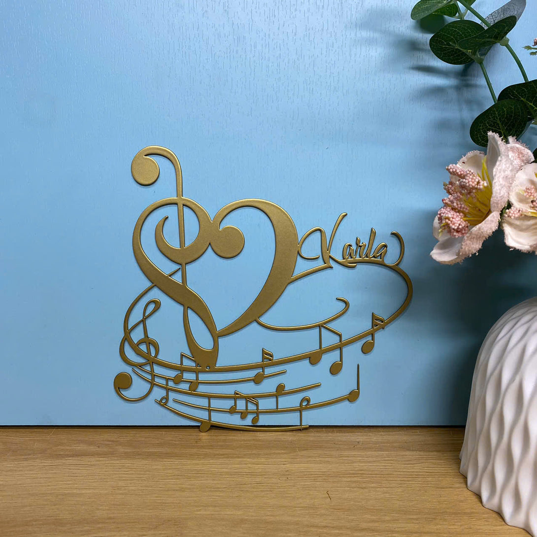 Custom Music Notes Treble Clef Metal Wall Art With Name, Personalized Music Lover Metal Name Sign, Music Notes Metal Wall Decor, Music Room Metal Sign