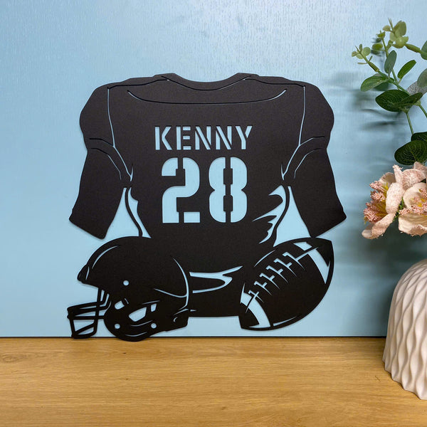 Custom American Football Metal Wall Hanging Art, Personalized Football Player Metal Name Sign, Football Jersey Metal Sign Wall Hanging Room Decor