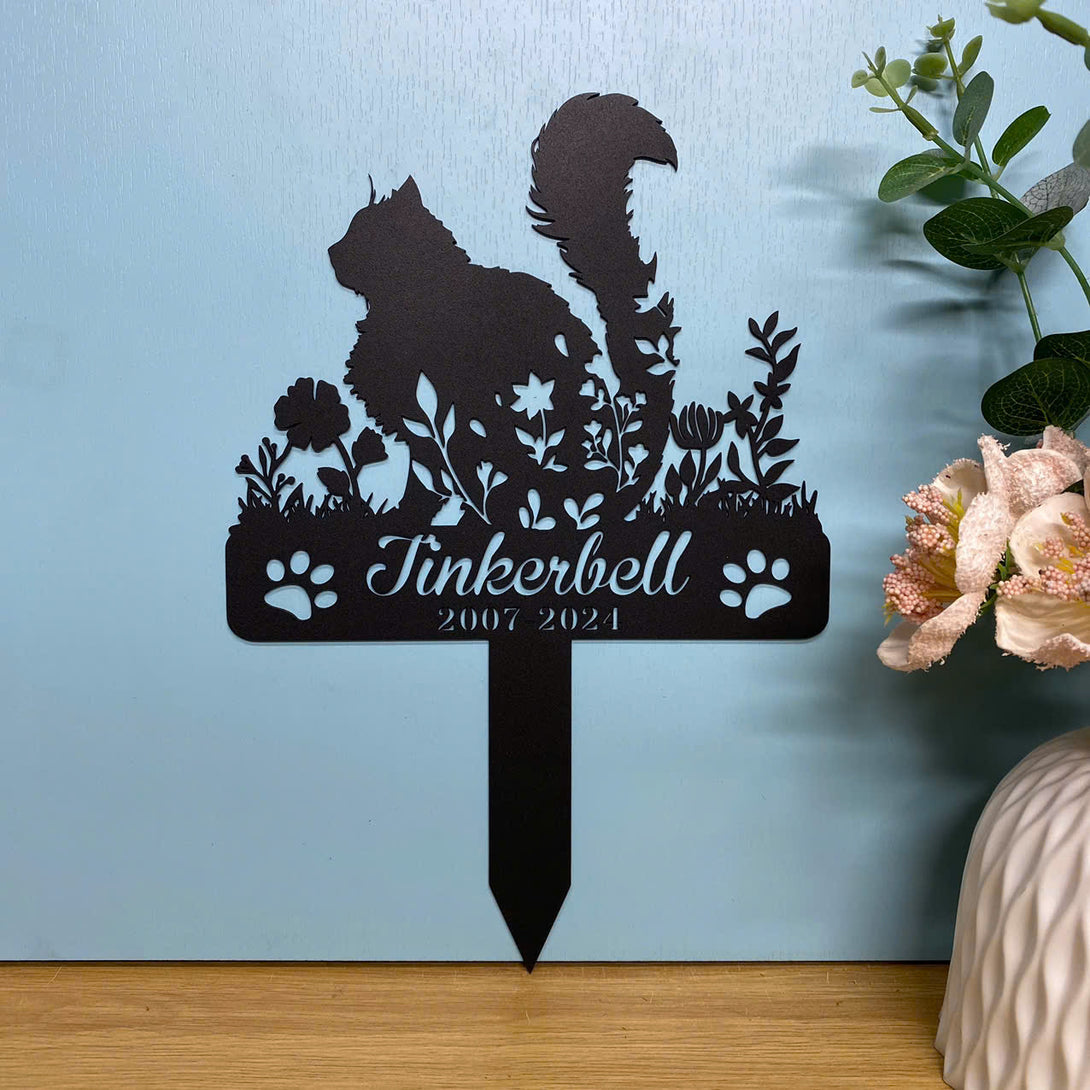 Personalized Floral Cat Memorial Metal Plaque With Stake, Cat Metal Garden Stake, Cat Lover Metal Yard Sign, Pet Loss Grave Marker, Remembrance Stake