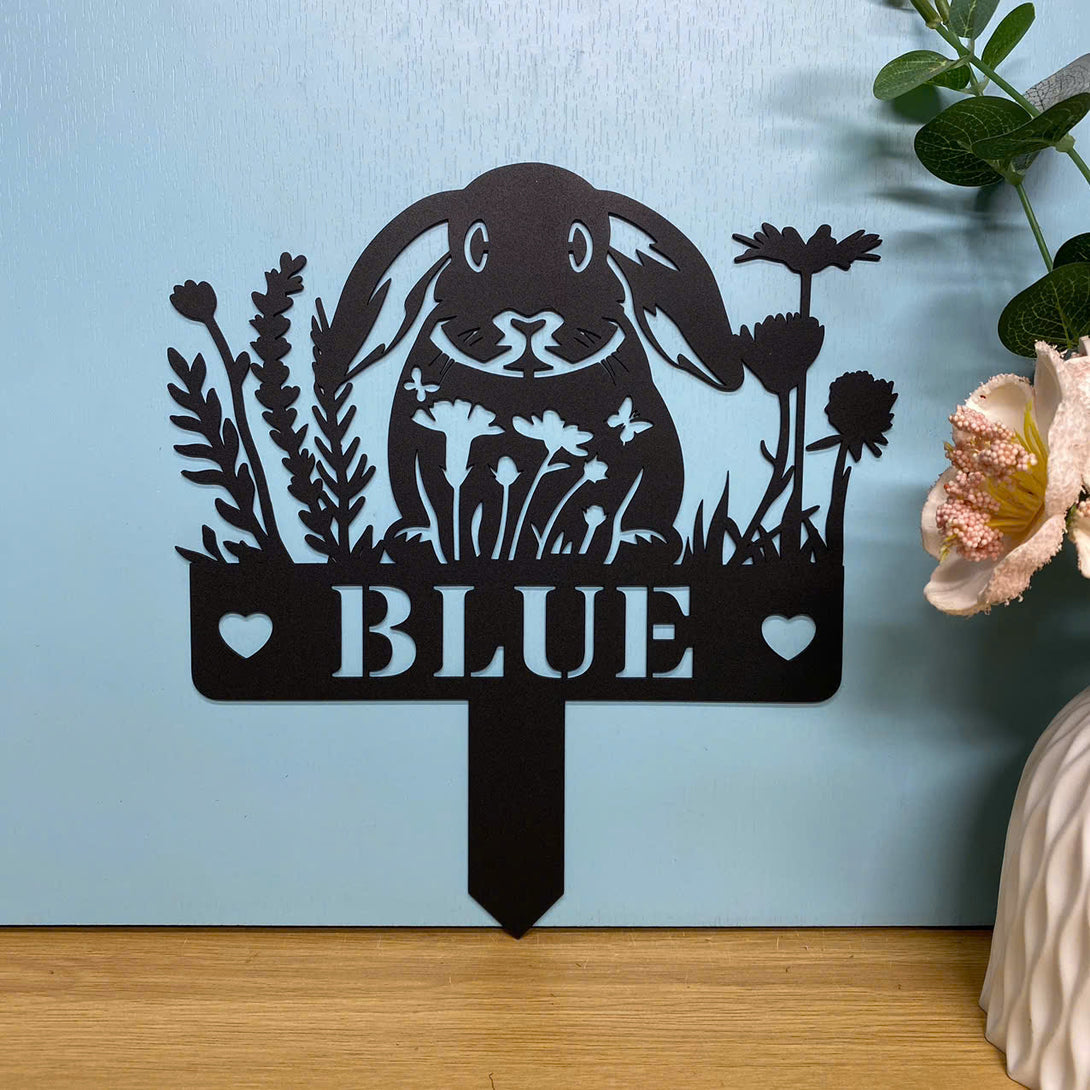 Personalized Lop Rabbit Memorial Metal Stake, Floral Bunny Memory Metal Garden Stake, Custom Lop Rabbit Metal Garden Decor, Pet Loss Grave Marker