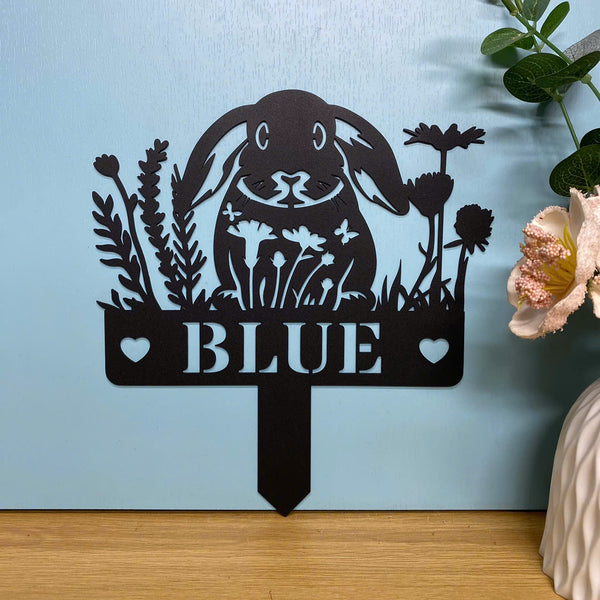 Personalized Lop Rabbit Memorial Metal Stake, Floral Bunny Memory Metal Garden Stake, Custom Lop Rabbit Metal Garden Decor, Pet Loss Grave Marker