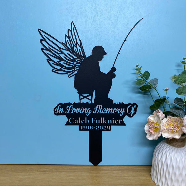 Personalized Fisherman Memorial Garden Stake, Fisher Loss Metal Yard Sign, Hunter Loss Memorial Metal Stakes, Grave Marker, Sympathy Sign