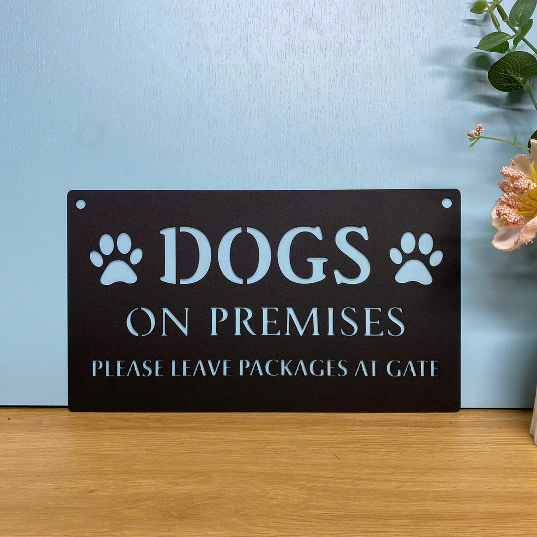 Dog On Premises Please Leave Packages At Gate Metal Sign, Dog Warning Gate Plaque, Beware Of Dog Metal Art, Warning Dog Metal Sign, Dog Gate Sign