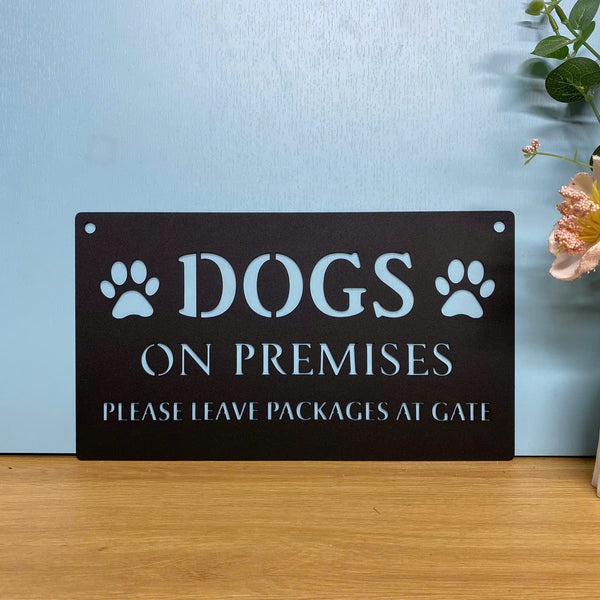 Dog On Premises Please Leave Packages At Gate Metal Sign, Dog Warning Gate Plaque, Beware Of Dog Metal Art, Warning Dog Metal Sign, Dog Gate Sign
