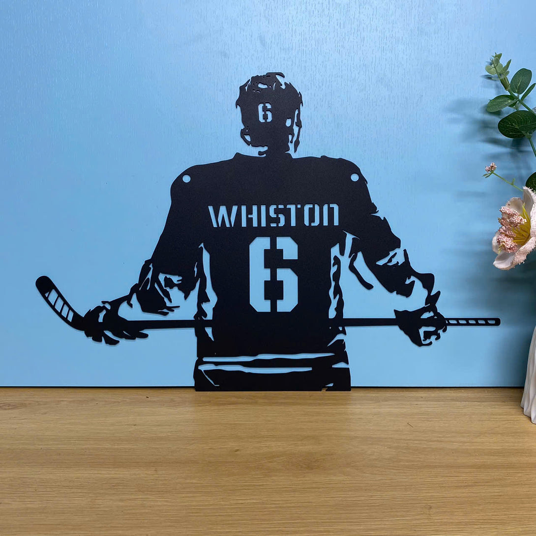 Custom Hockey Player Metal Sign With Name, Personalized Ice Hockey Player Metal Wall Art, Hockey Sport Kids Room Metal Decor, Hockey Lover Metal Sign