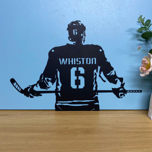 Custom Hockey Player Metal Sign With Name, Personalized Ice Hockey Player Metal Wall Art, Hockey Sport Kids Room Metal Decor, Hockey Lover Metal Sign