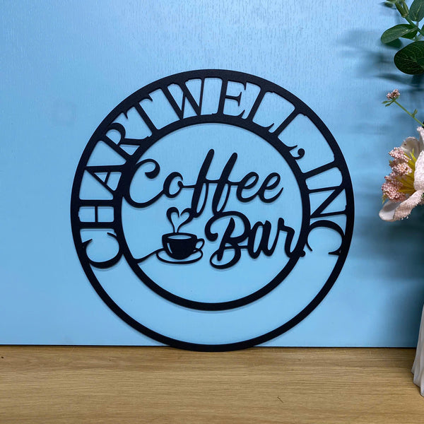 Personalized Coffee Bar Monogram Metal Wall Art, Custom Coffee Shop Metal Wall Hanging Sign, Coffee Metal Kitchen Sign, Home Bar Metal Wall Decor