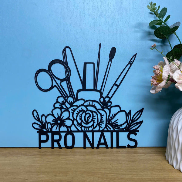 Custom Nail Salon Metal Name Sign, Nail Tech Metal Sign, Personalized Floral Nail Tools Metal Wall Art Decor, Beauty Salon Spa Metal Wall Sign Decor