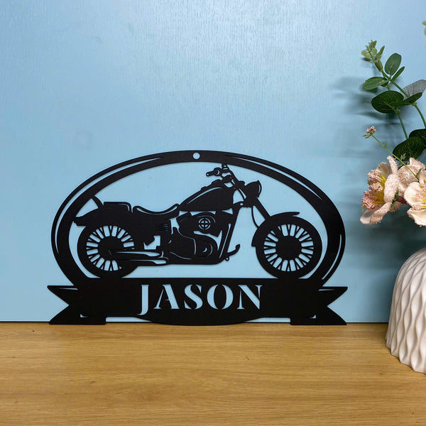 Personalized Name Motorcycle Metal Wall Sign, Custom Motocross Biker Name Metal Sign, Motorcycle Metal Garage Sign, Motor Bike Man Cave Metal Wall Art