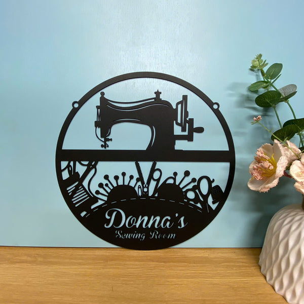 Custom Sewing Room Metal Wall Art With Name, Personalized Quilting Room Metal Name Sign, Metal Craft Room Sewing Machine, Metal Art For Craft Room
