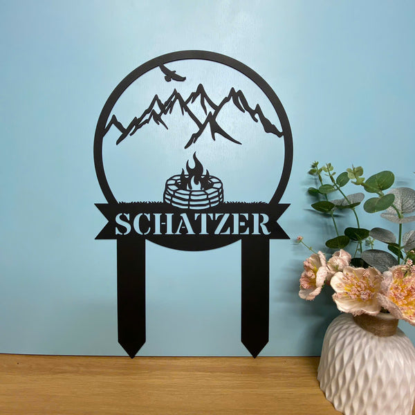 Custom Fire Pit Outdoor Camping Metal Stake, Personalized Family Name Happy Camper Metal Stake, Mountain Campsite Metal Decor, Camping Outdoor Sign