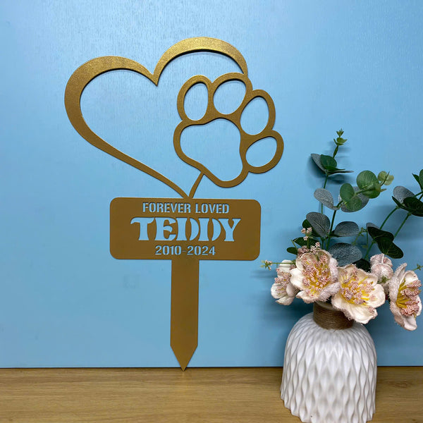 Personalized Pet Paw With Heart Memorial Metal Stake, Custom Dog Paw Metal Cross Stake, Pet Loss Metal Yard Sign, Dog Cat Grave Marker Metal Sign