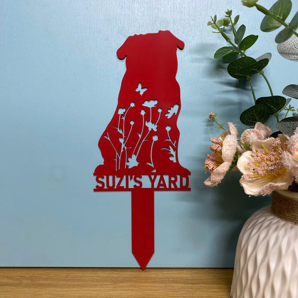 Personalized Floral Pug Dog Memorial Metal Garden Stake, Custom Dog Metal Yard Sign, Dog Grave Markers, Pet Loss Sympathy Sign, Dog Remembrance Stake