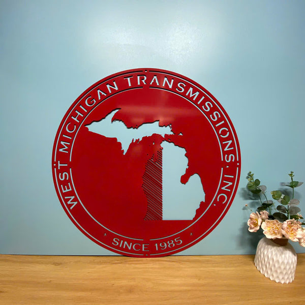Custom Michigan Map Monogram Metal Wall Art, Personalized Michigan State Business Logo Metal Sign, Born In Michigan Metal Sign, Metal Michigan Sign