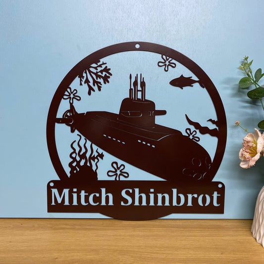 Personalized Submarine Metal Wall Art, Custom Submarine Shipman Metal Name Sign, Navy Submarine Metal Home Decor For Anniversary Engagement Retirement
