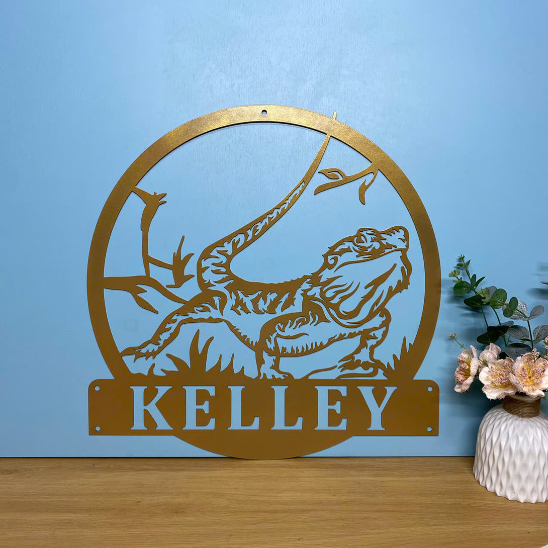 Custom Bearded Dragon Metal Wall Art, Bearded Dragon Metal Name Sign, Lizard Golden Accessories, Personalized Lizard Lovers Metal Name Sign