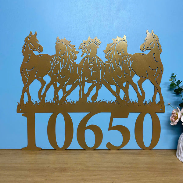 Custom Wild Horses Address Number Metal Wall Art, Personalized Horse Ranch Metal Name Sign, Running Horse Metal Sign, Metal Horses Farmhouse Sign