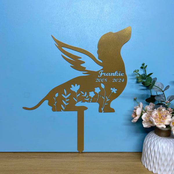 Custom Angel Dachshund Dog Memorial Metal Garden Stake, Dog Loss Metal Grave Marker, Personalized Dog With Wings Memorial Stake, Dog Metal Yard Sign