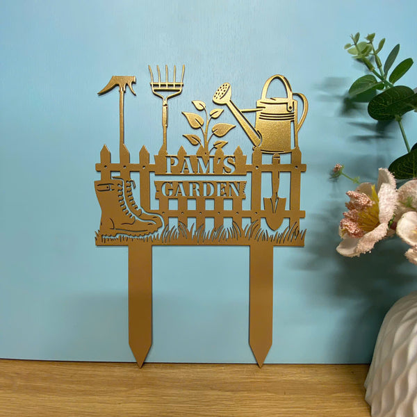 Custom Garden Tools Metal Sign With Stake, Personalized Gardener Metal Name Sign, Greenhouse Metal Garden Sign, Gardening Metal Stake Outdoor Decor