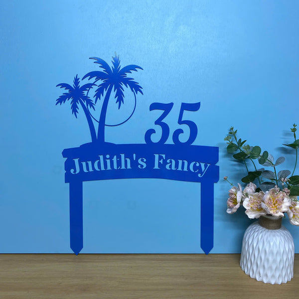 Personalized Palm Tree Beach House Address Metal Stake, Custom House Number Metal Yard Sign, Lawn Address Metal Sign, Address House Number Metal Stake