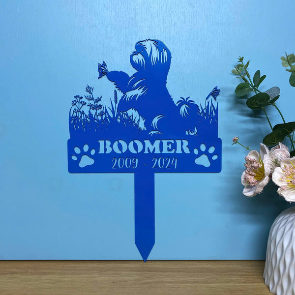Custom Shih Tzu Memorial Metal Garden Stake, Dog Loss Metal Grave Marker, Metal Shih Tzu With Butterfly Memorial Stake, Dog Sympathy Metal Yard Sign