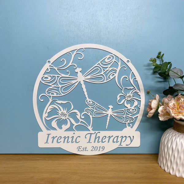 Personalized Flowers Dragonfly Metal Wall Art, Custom Dragonfly Family Name Metal Sign, Dragonfly Metal Wall Hanging, Dragonfly Metal Sign With Name