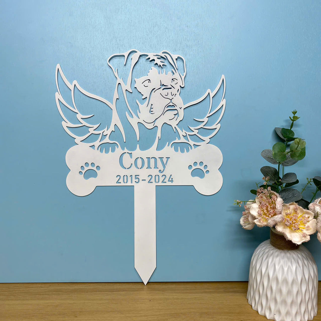 Custom Boxer Dog With Wings Memorial Garden Stake, Angel Boxer Dog Metal Yard Sign, Dog Metal Grave Marker, Pet Loss Sympathy Sign Garden Stake