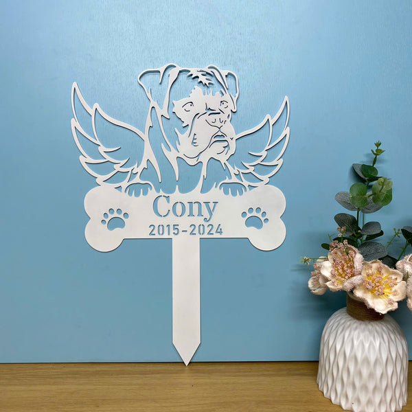 Custom Boxer Dog With Wings Memorial Garden Stake, Angel Boxer Dog Metal Yard Sign, Dog Metal Grave Marker, Pet Loss Sympathy Sign Garden Stake