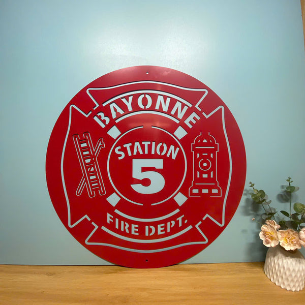 Personalized Firefighter Maltese Cross Metal Plaque Sign, Fire Department Metal Wall Art, Fireman Metal Wall Hanging, Firefighter Metal Name Sign