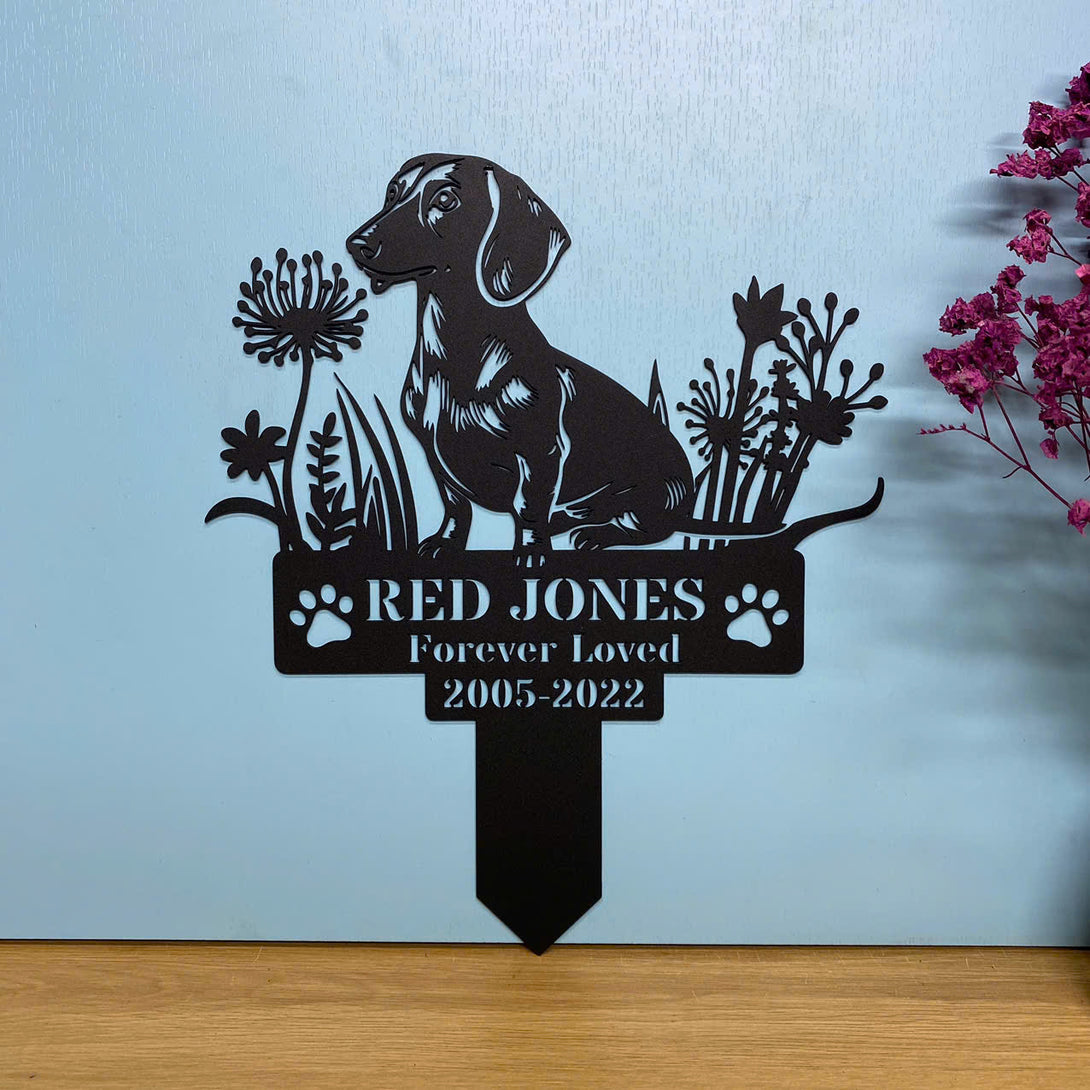 Personalized Dachshund Dog Memorial Garden Stake, In Loving Memory Of Dog Metal Grave Marker, Pet Loss Remembrance Stake, Dog Metal Yard Sign