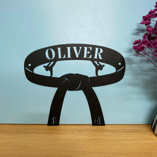 Custom Karate Black Belt Metal Sign, Japanese Martial Art Metal Wall Art, Personalized Martial Arts Metal Decor, Judo Sport Metal Name Sign
