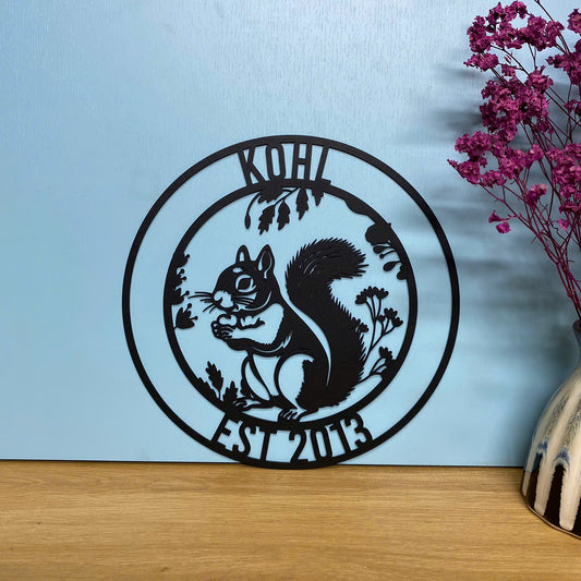 Personalized Squirrel Monogram Metal Wall Art, Custom Squirrel Metal Sign With Name, Squirrel Family Name Metal Wall Sign, Squirrel Metal Garden Decor