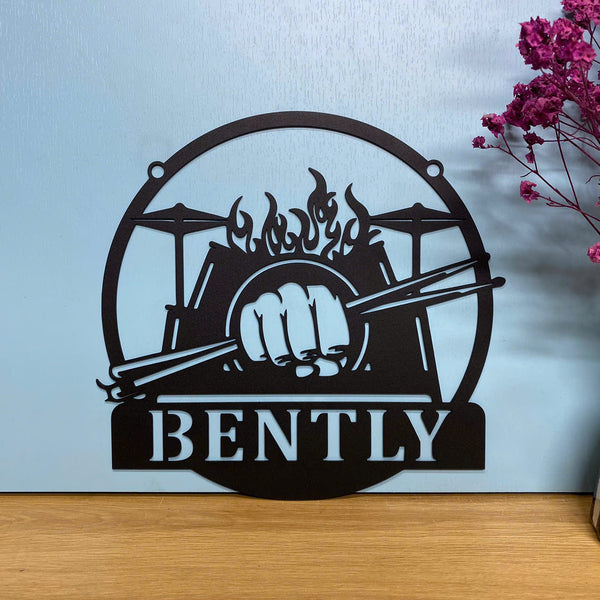 Custom Drumsticks Metal Wall Art, Personalized Drummer Metal Name Sign, Musical Instrument Metal Wall Decor, Drums Set Music Studio Metal Wall Decor
