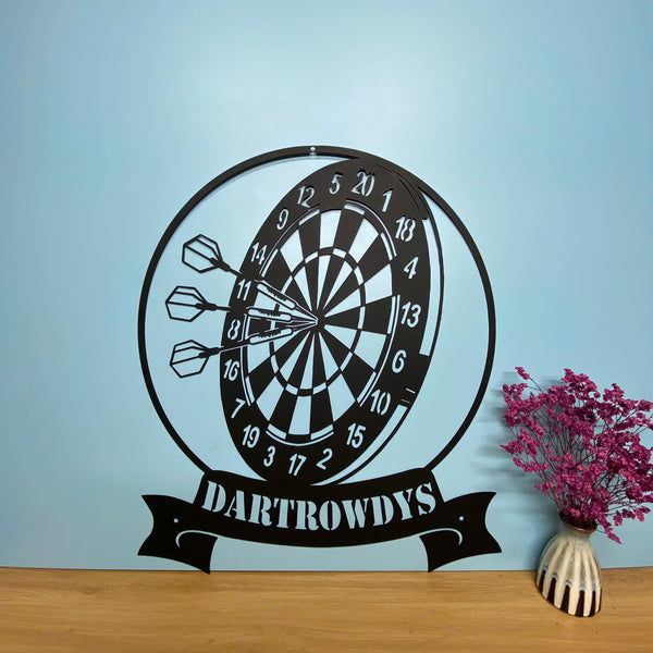 Personalized Dartboard Monogram Metal Wall Art, Custom Darts Player Metal Name Sign, Darts Game Zone Metal Sign, Darts Sport Metal Wall Hanging Decor