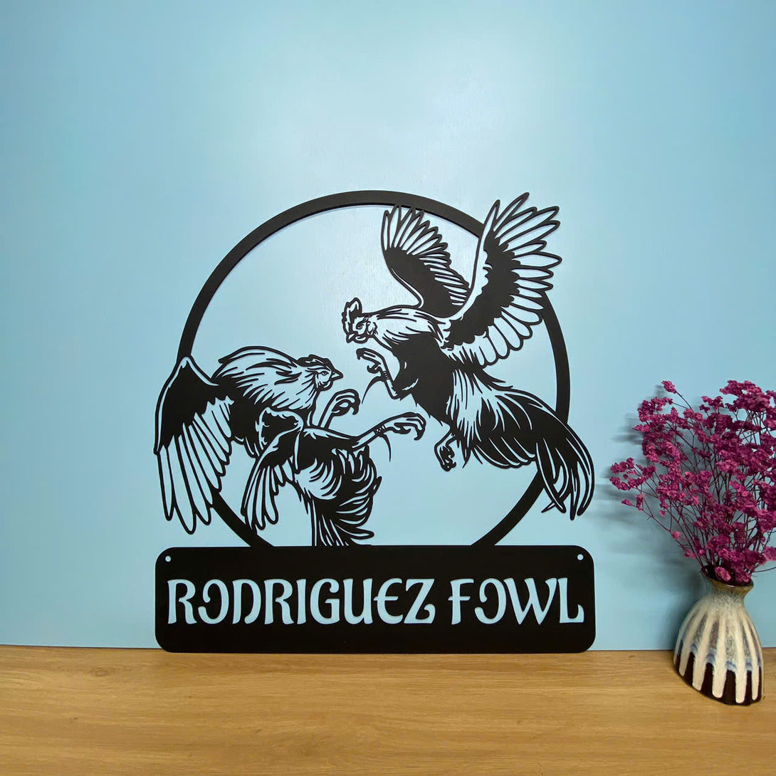 Custom Cockfighting Metal Wall Art, Personalized Rooster Metal Name Sign, Cockfighting Metal Sign Home Decor, Chicken Coop Sign Metal Farmhouse Decor