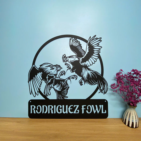 Custom Cockfighting Metal Wall Art, Personalized Rooster Metal Name Sign, Cockfighting Metal Sign Home Decor, Chicken Coop Sign Metal Farmhouse Decor
