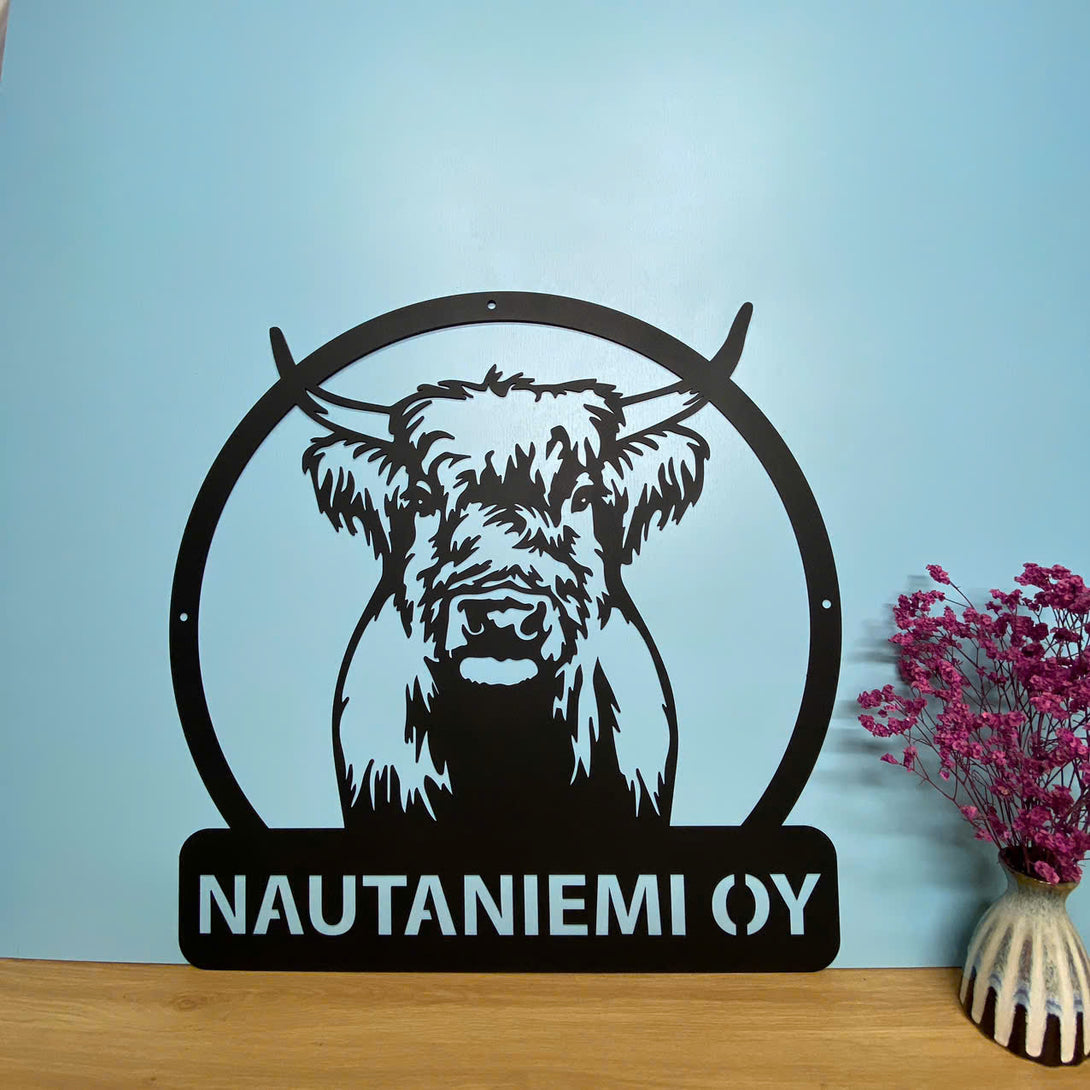 Custom Highland Cow Farmhouse Metal Wall Art, Personalized Highland Cattle Metal Farm Name Sign, Cattle Farm Cow Barn Homestead Metal Wall Sign Decor