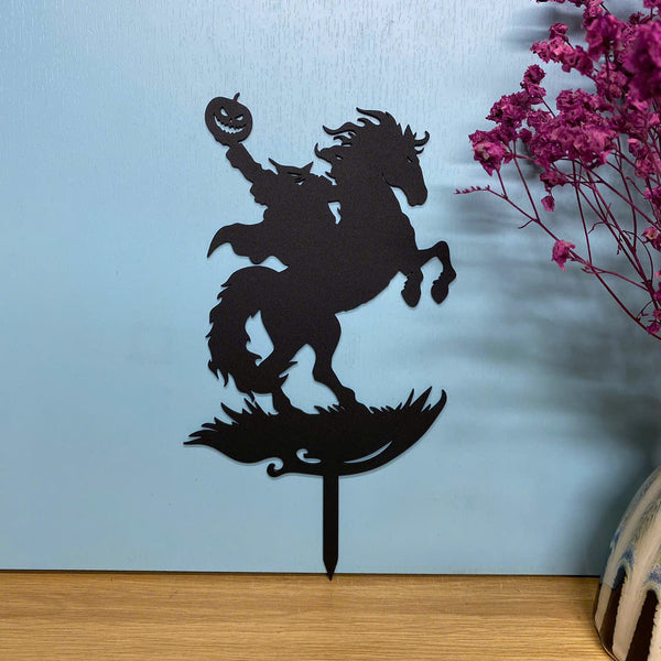Pumpkin Headless Horseman Halloween Garden Stake, Headless Horseman Metal Yard Stake, Spooky Halloween Garden Decor, Metal Halloween Outdoor Decor