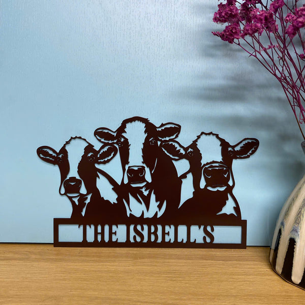 Custom Dairy Cows Farmhouse Metal Wall Art, Personalized Dairy Cattle Metal Farm Name Sign, Cow Farmhouse Metal Sign, Calf Farm Animal Metal Wall Sign