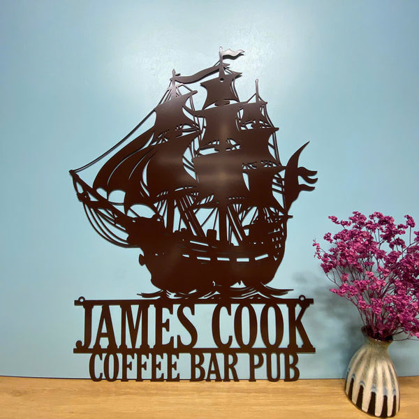 Custom Pirate Ship Metal Wall Art, Personalized Pirate Ship Name Sign, Ship Captain Name Metal Sign, Nautical Pirate Ship Metal Wall Art Decor