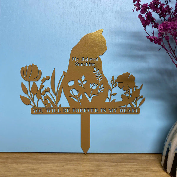 Custom Floral Cat Memorial Garden Stake, Custom Name Flower Cat Metal Stake, Personalized Cat With Name Metal Yard Sign, Cat Memorial Garden Sign