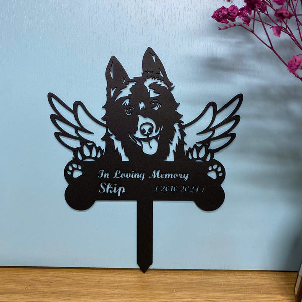 Custom Schipperke Dog Memorial Garden Stake, Schipperke Dog With Wings Metal Yard Sign, Angel Dog Metal Grave Marker, Pet Loss Metal Sympathy Stake