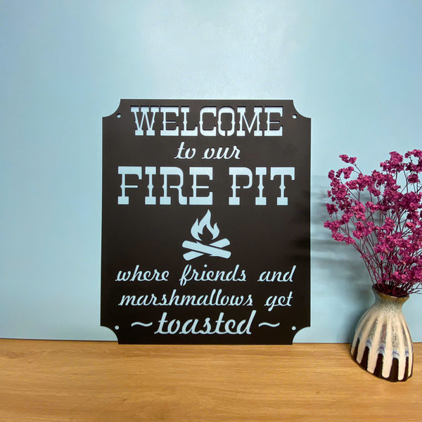 Personalized Welcome To Our Fire Pit Metal Sign, Fire Pit Get Toasted Metal Sign, Metal Fire Pit Camping Sign, Metal Patio Backyard Grill & Chill Sign